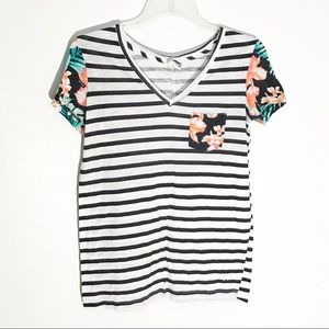 VS PINK Black & White Striped V-Neck Tee XS
